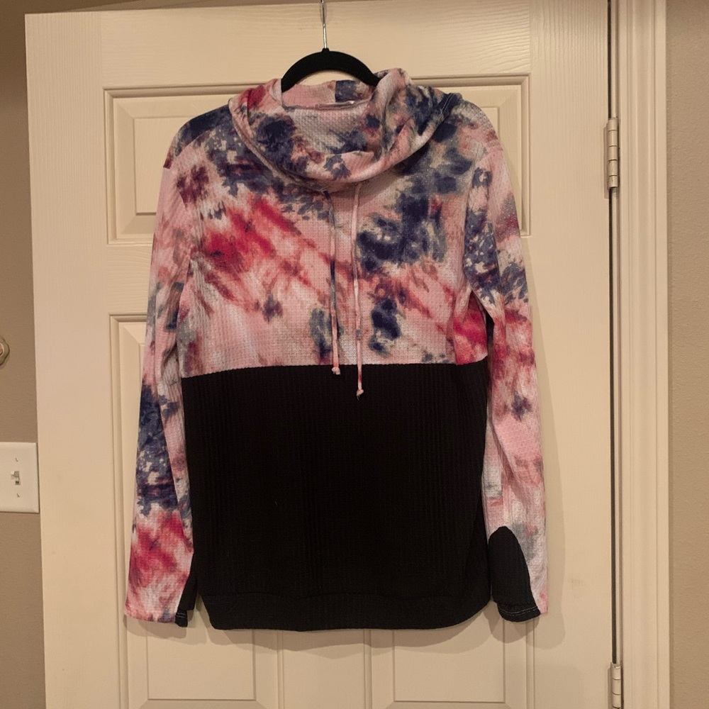 MACARON Tie-Dye Cowl Neck Sweater - Pink, Blue, Black